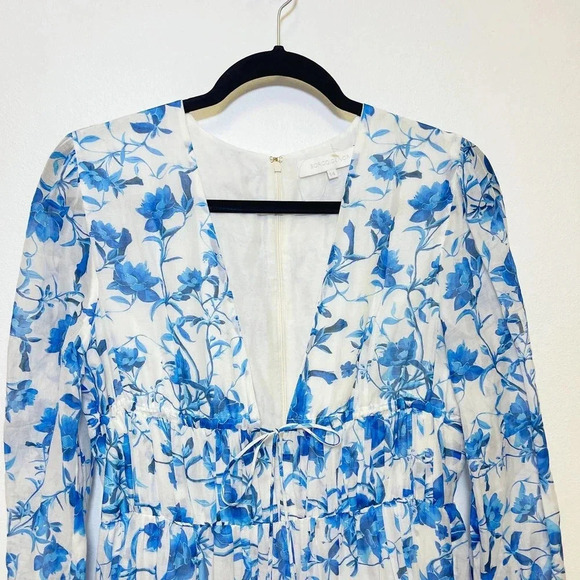 NWOT Borgo de Nor Faustine Floral Cotton Silk Voile Midi Dress - Chinoiserie - Picture 6 of 9